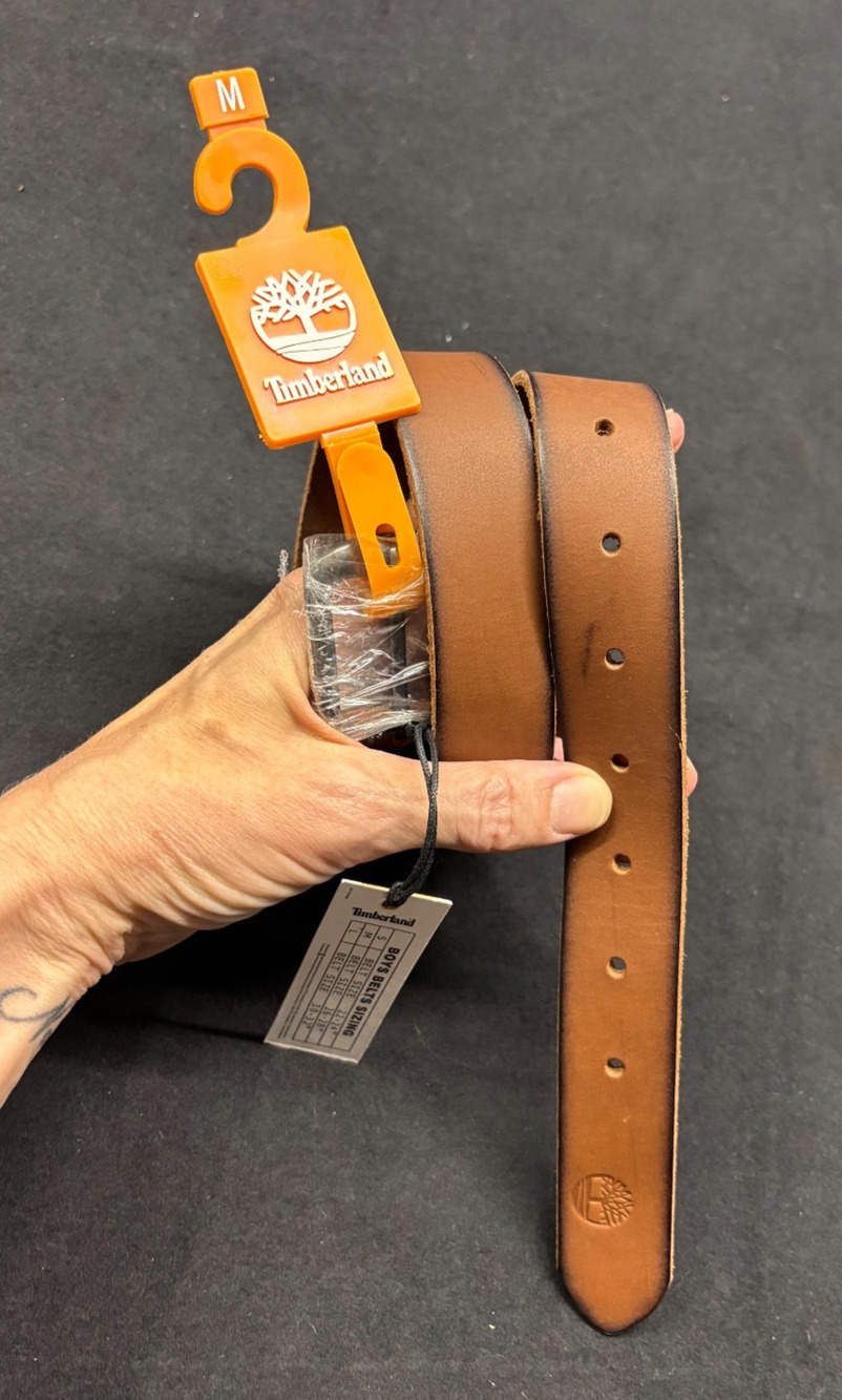 Timberland Boys Belt Kids Size M 26-28 Brown Genuine Leather NWT